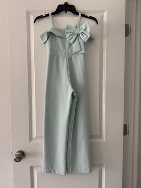 Girls' Bow-Detail Wide-Leg Jumpsuit in Mint